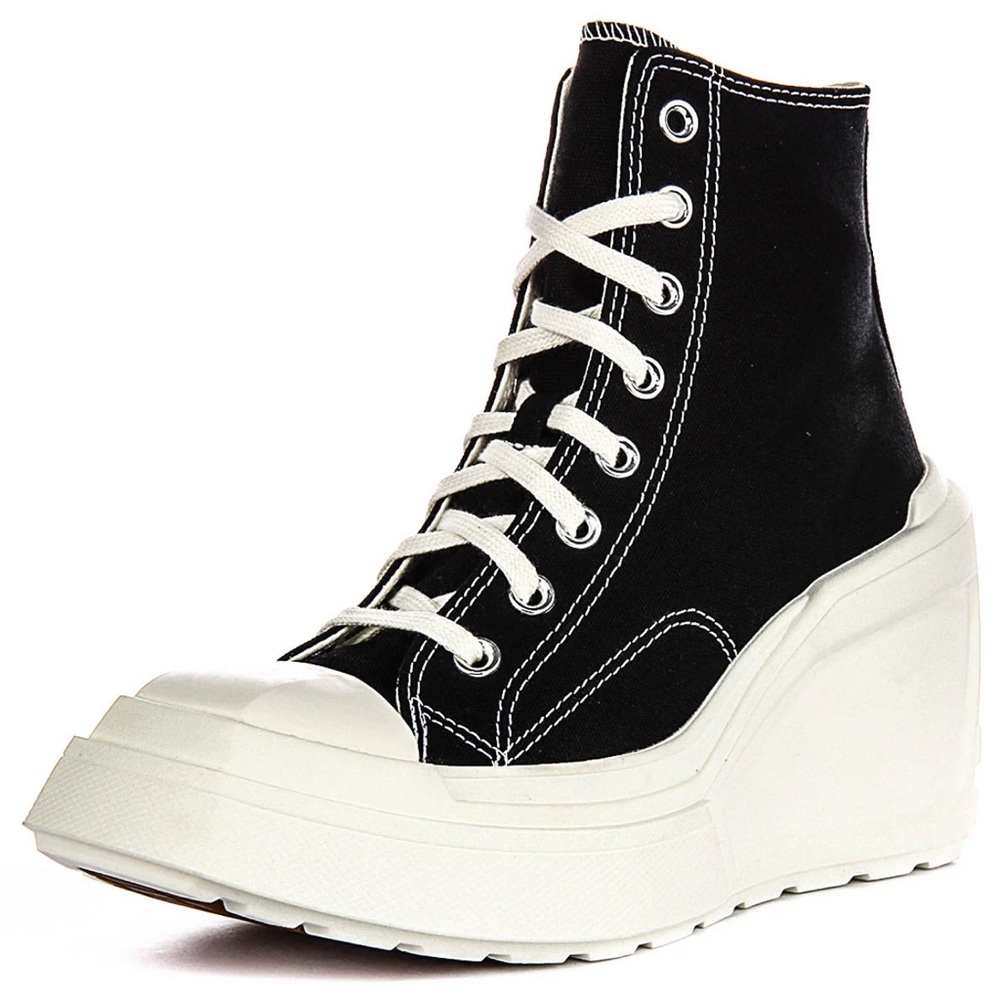 Platform High-Top Canvas Sneaker Boot in Black and White